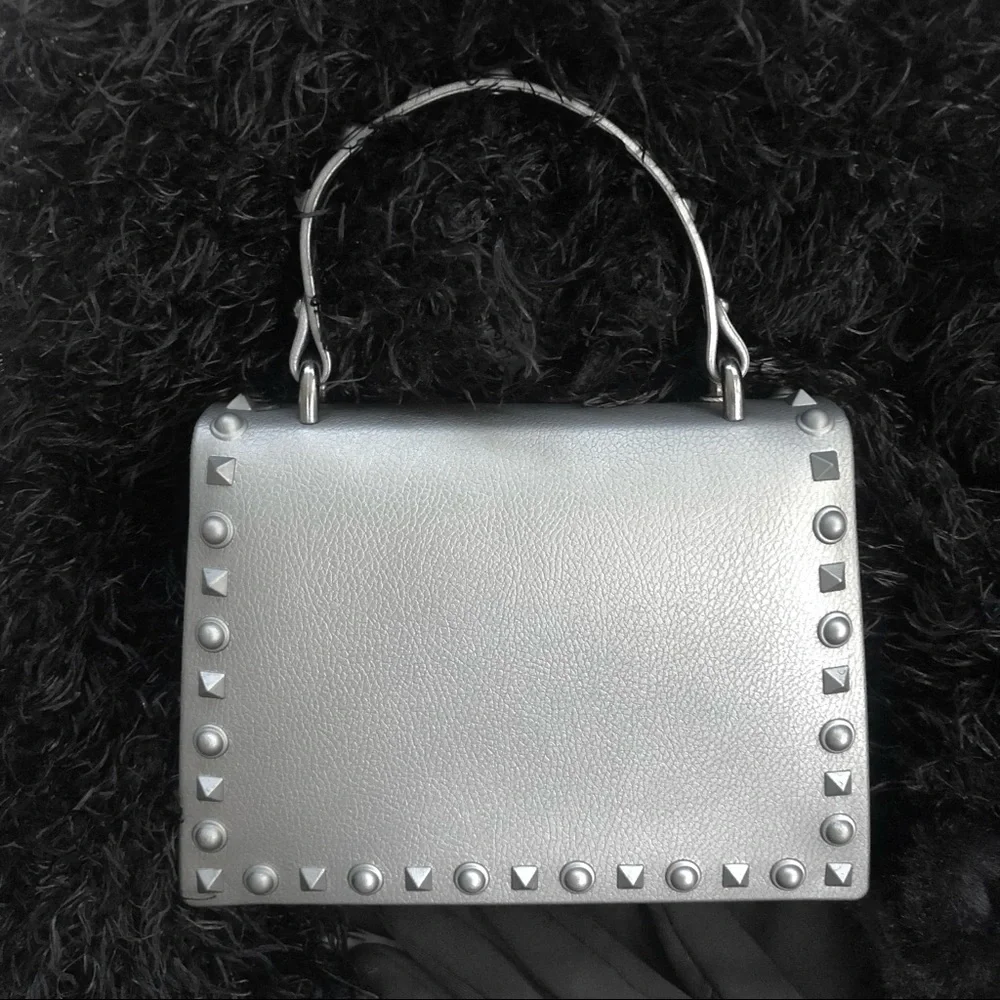 NWT Most Wanted Studded Jelly Mini Purse/Crossbody in Metallic Steel Gray - Picture 4 of 11